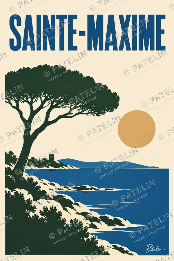 Illustration Sainte-Maxime — Le pin face au large, style Minimal