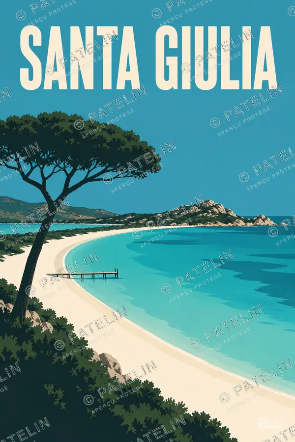 Illustration Santa Giulia — La plage et la baie de Santa Giulia, style Minimal
