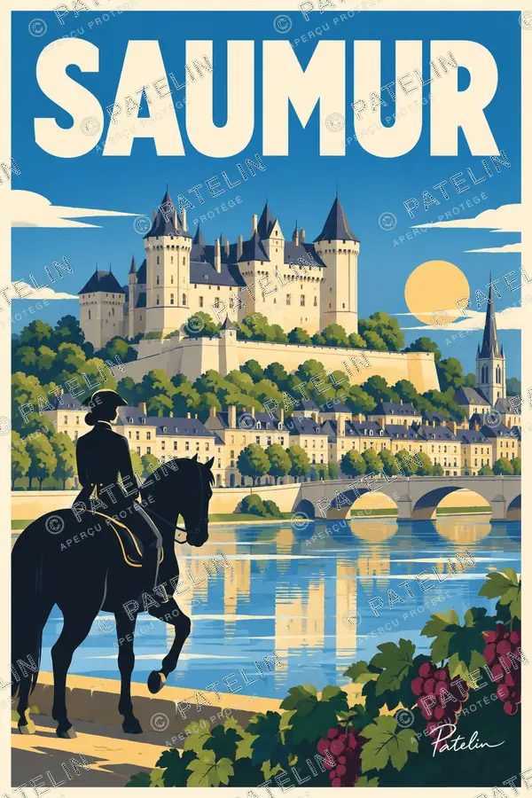 Illustration Saumur — Le château et le cheval, style Pop