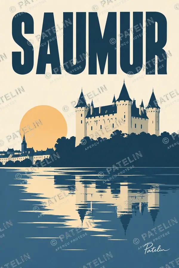 Illustration Saumur — Le château et ses reflets, style Minimal