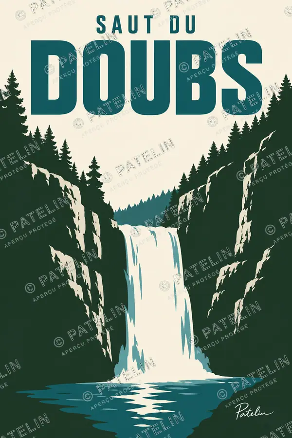 Illustration Saut du Doubs — La cascade entre les falaises, style Minimal