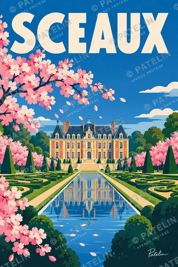 Illustration Sceaux — Le château sous les cerisiers, style Pop