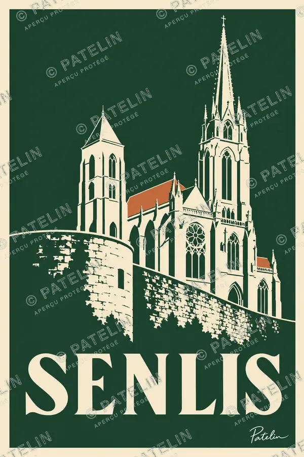 Illustration Senlis — La cathédrale et les remparts, style Minimal