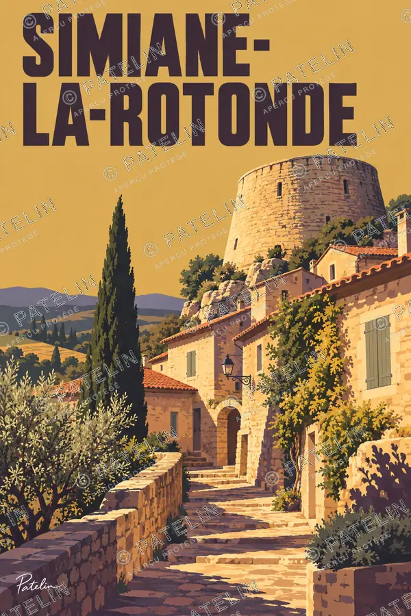 Illustration Simiane-la-Rotonde — La rotonde et les passages, style Pop