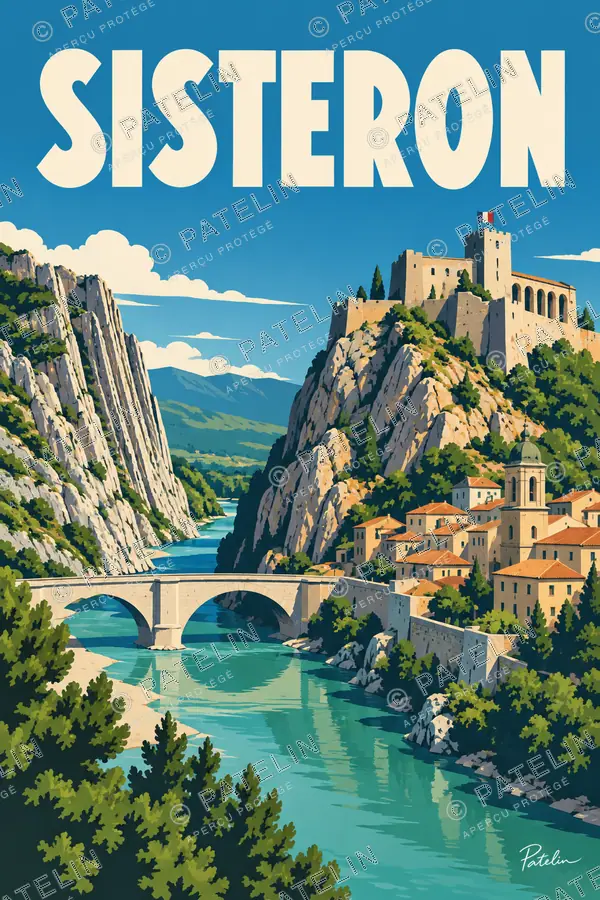 Illustration Sisteron — La citadelle et la Durance, style Pop