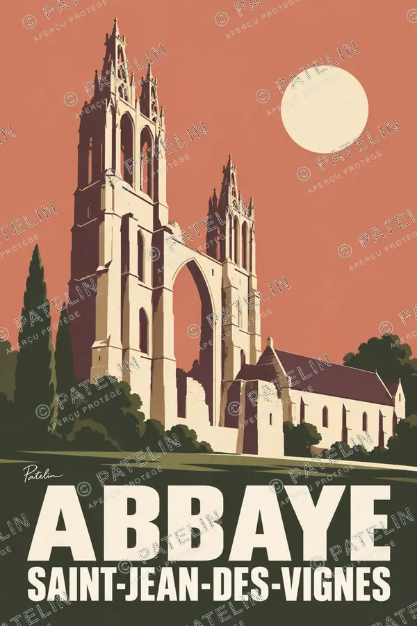 Illustration Soissons — L’abbaye vue de côté, style Minimal