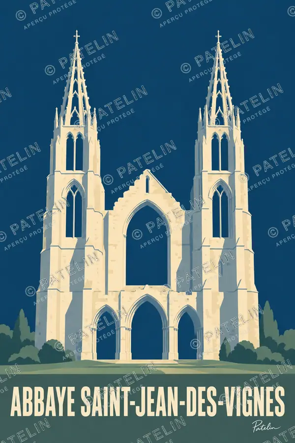 Illustration Soissons — Les lignes des tours de l’abbaye, style Minimal