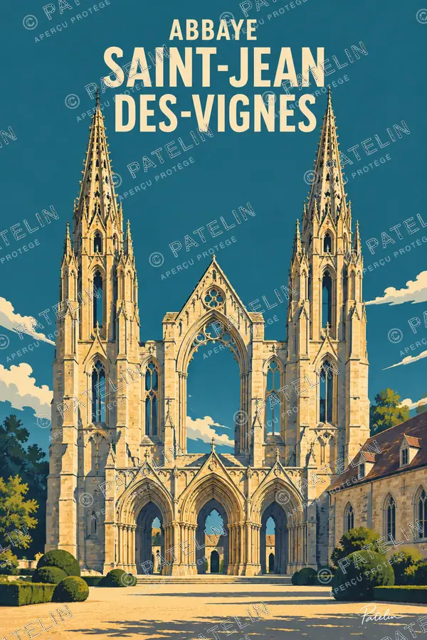 Illustration Soissons — Les tours de Saint-Jean-des-Vignes, style Pop