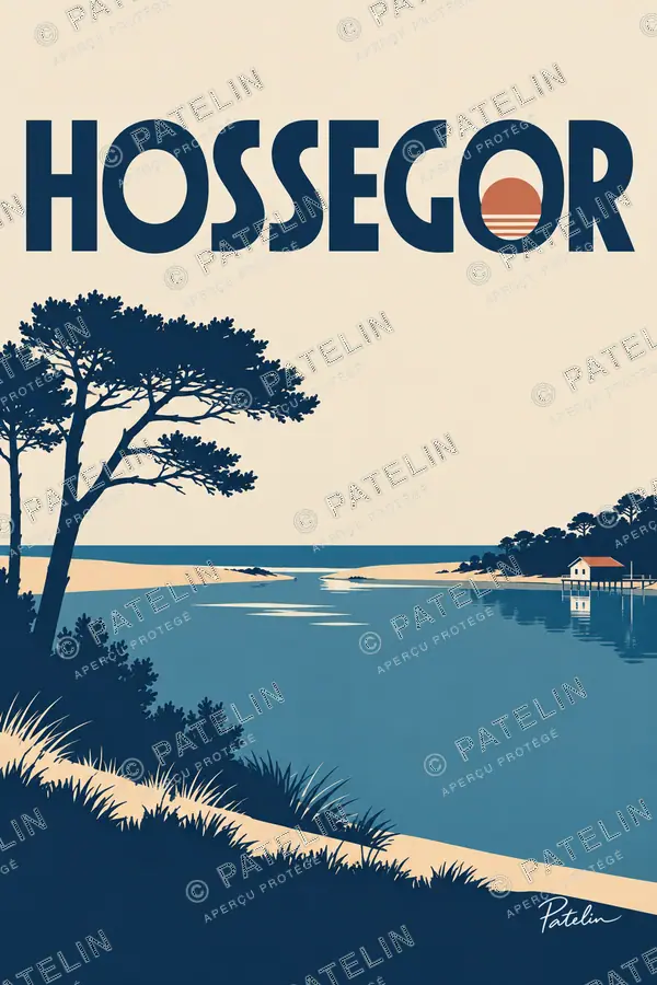 Illustration Soorts-Hossegor — Le lac et les pins, style Minimal