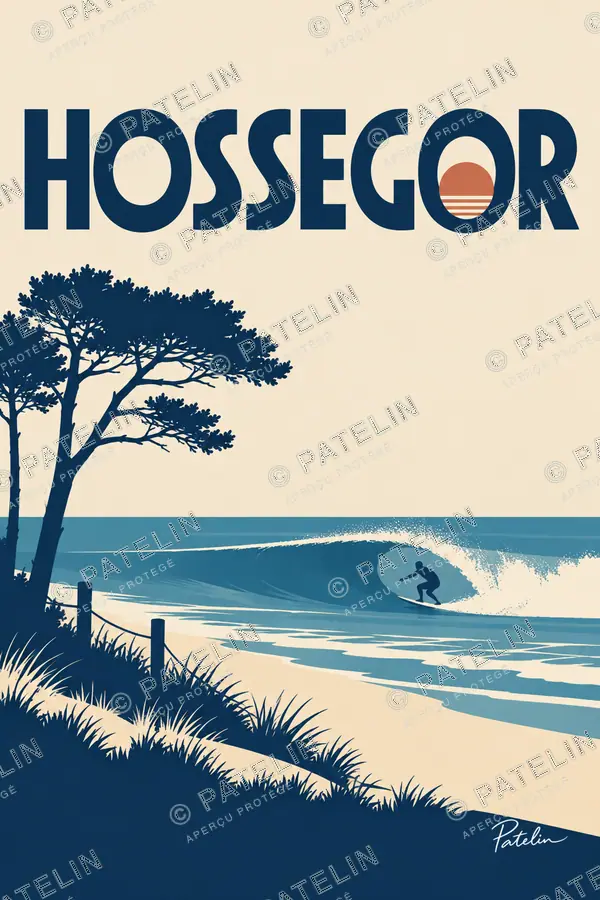 Illustration Soorts-Hossegor — Le pin et la vague, style Minimal