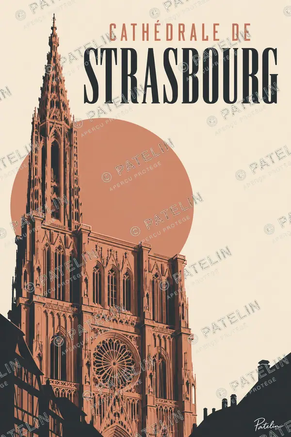 Illustration Strasbourg — La cathédrale de Strasbourg, style Minimal