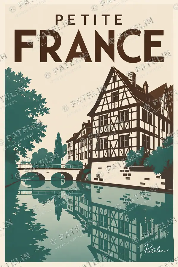 Illustration Strasbourg — La Petite France et ses reflets, style Minimal