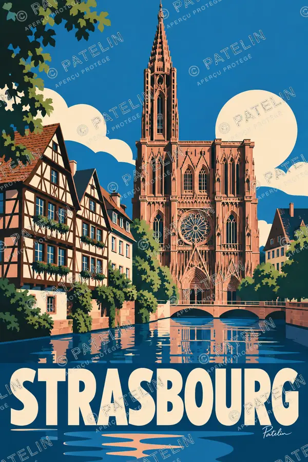 Illustration Strasbourg — La cathédrale et les canaux, style Pop
