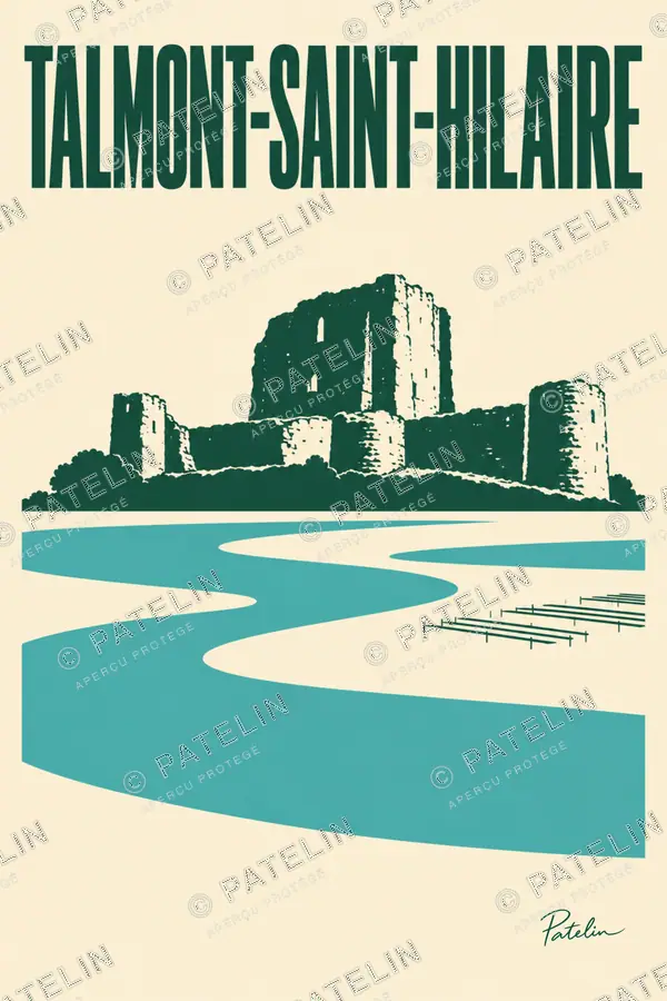 Illustration Talmont-Saint-Hilaire — Le château et la rivière, style Minimal