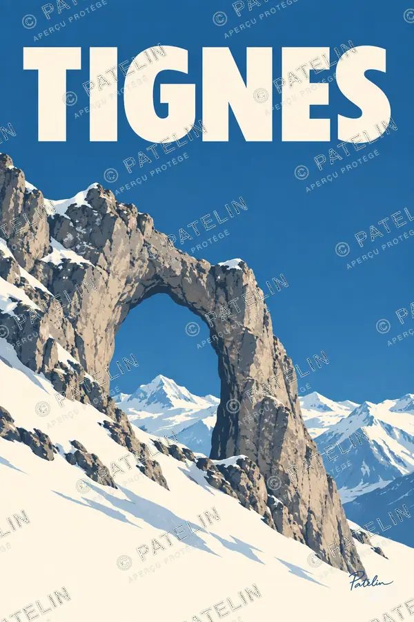 Illustration Tignes — L’arche dans la montagne, style Minimal