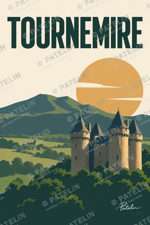 Illustration Tournemire — Le château d’Anjony et le village, style Minimal