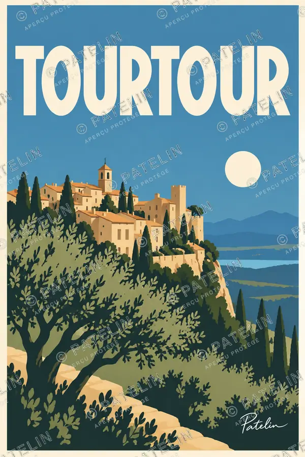 Illustration Tourtour — Le village perché dans la lumière, style Minimal
