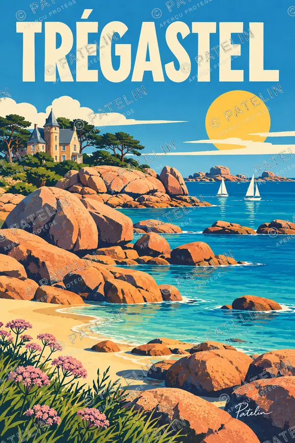 Illustration Trégastel — La côte de granit rose, style Pop