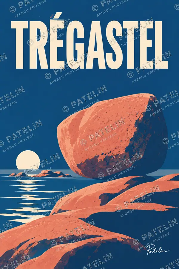 Illustration Trégastel — Le rocher en équilibre, style Minimal
