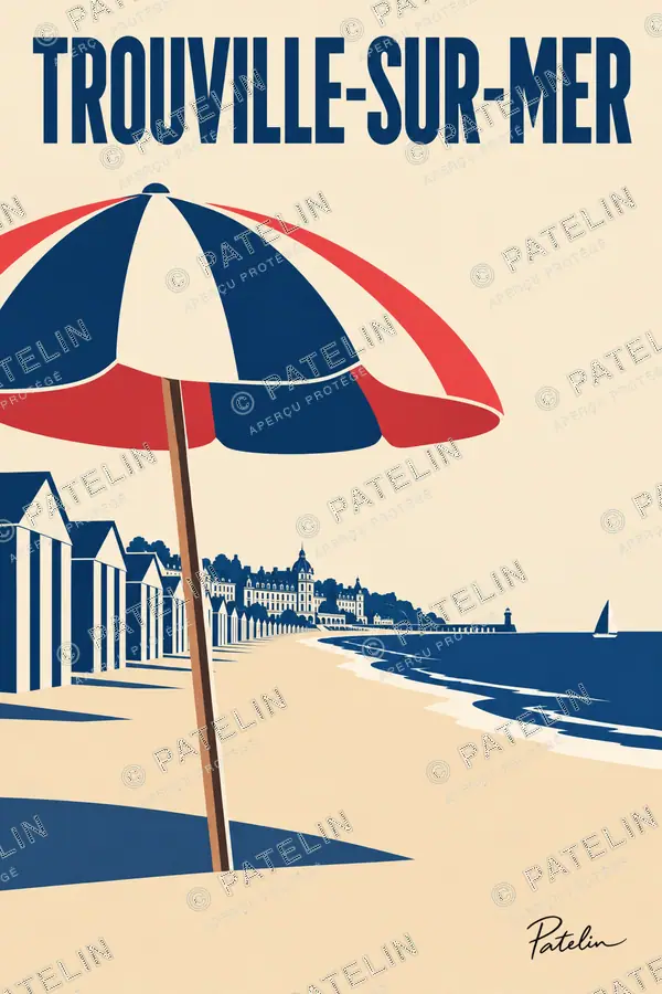 Illustration Trouville-sur-Mer — Le parasol face à la mer, style Minimal