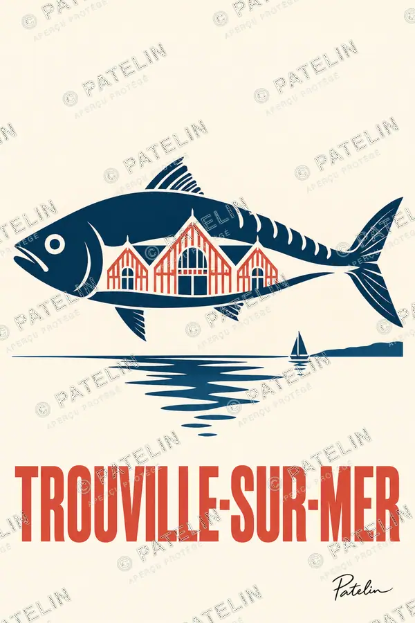 Illustration Trouville-sur-Mer — Le poisson et le marché, style Minimal