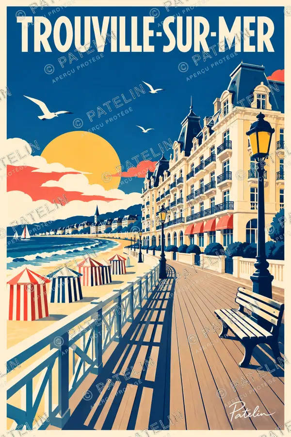 Illustration Trouville-sur-Mer — La promenade des planches, style Pop