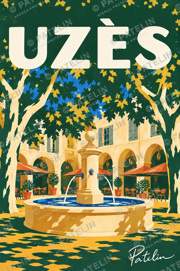 Illustration Uzès — La place aux Herbes, style Pop