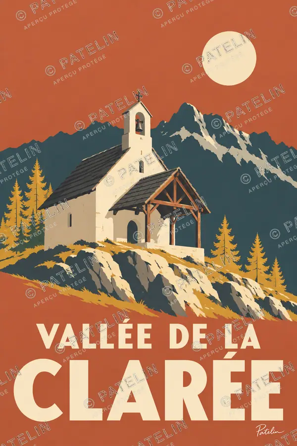 Illustration Vallée de la Clarée — La chapelle sur son rocher, style Minimal