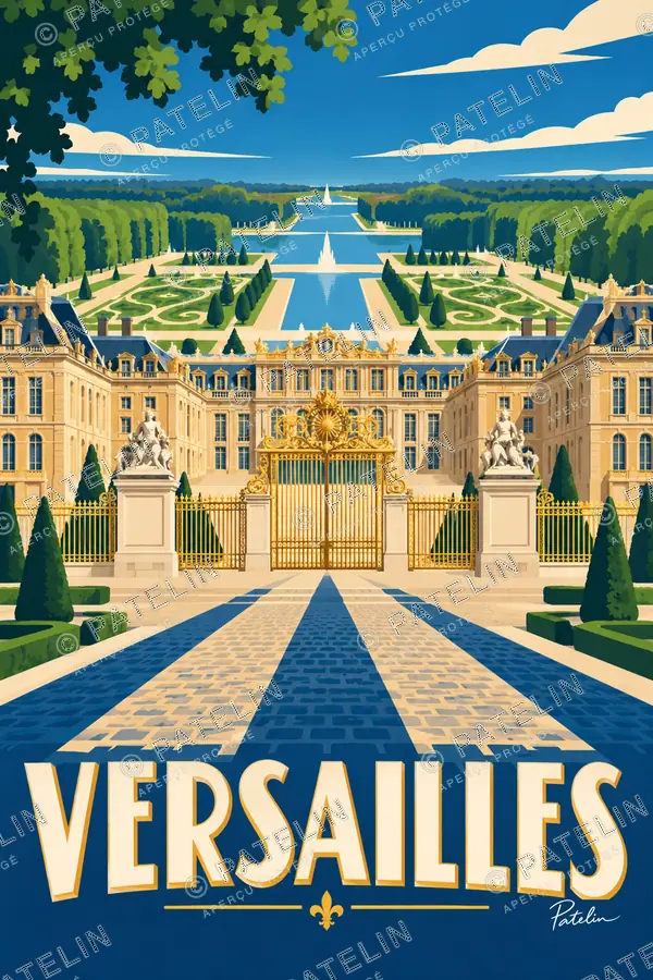 Illustration Versailles — Le château et les jardins, style Pop