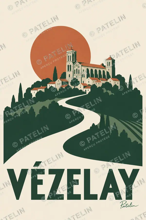 Illustration Vézelay — La basilique sur la colline, style Minimal
