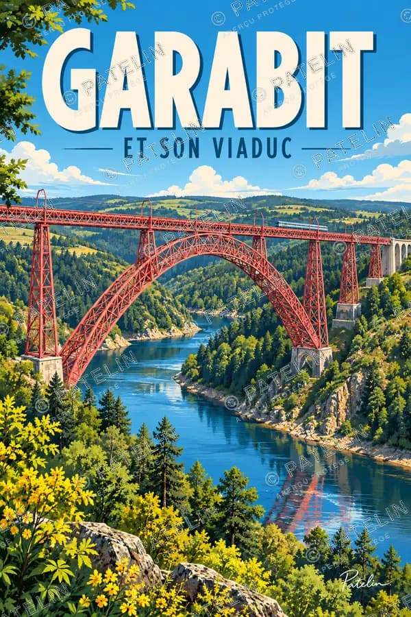 Illustration Viaduc de Garabit — Le viaduc au-dessus de la Truyère, style Pop