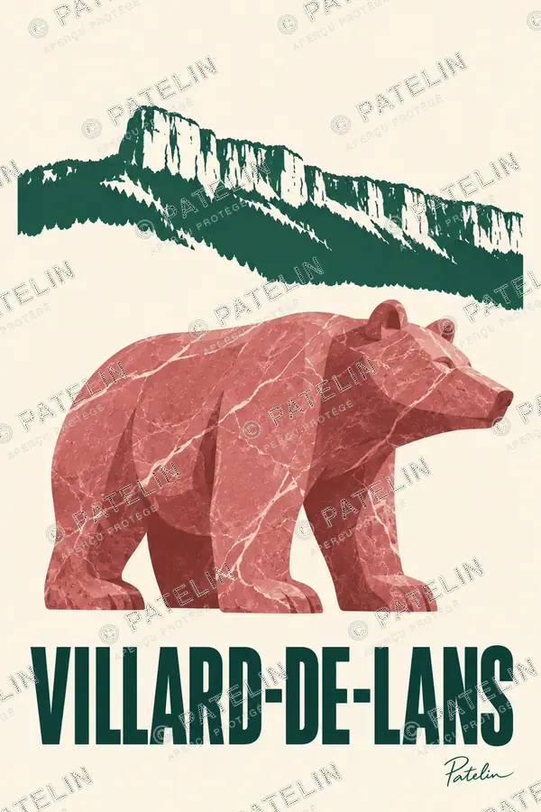 Illustration Villard-de-Lans — L’ours et les falaises du Vercors, style Minimal