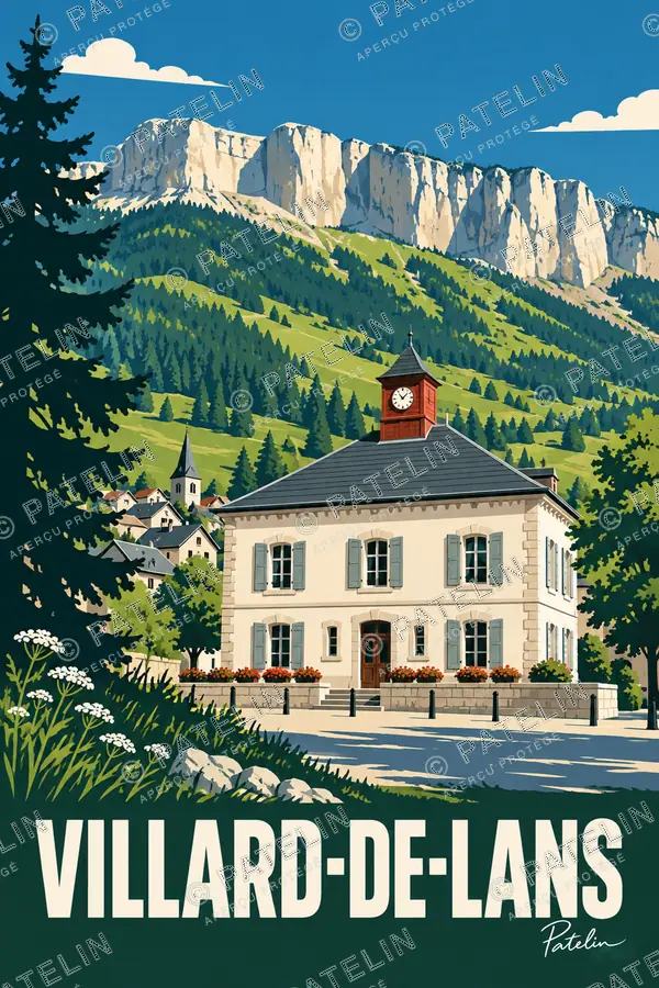 Illustration Villard-de-Lans — Le village au pied des falaises, style Pop
