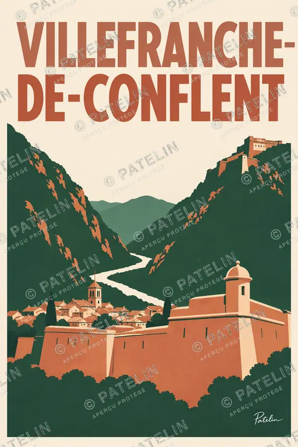 Illustration Villefranche-de-Conflent — Le village et ses remparts, style Minimal