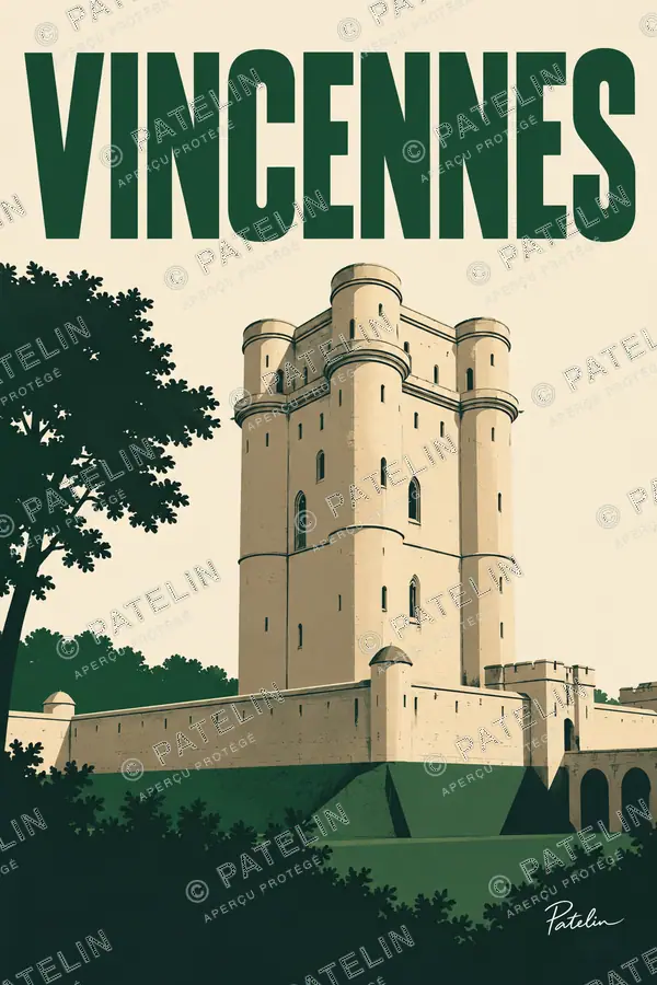 Illustration Vincennes — Le donjon du château, style Minimal