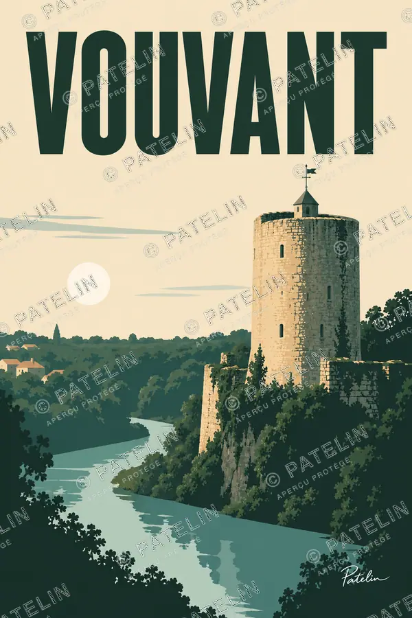 Illustration Vouvant — La tour dans les reflets, style Minimal