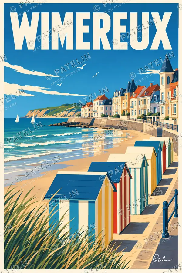 Illustration Wimereux — Les cabines colorées, style Pop