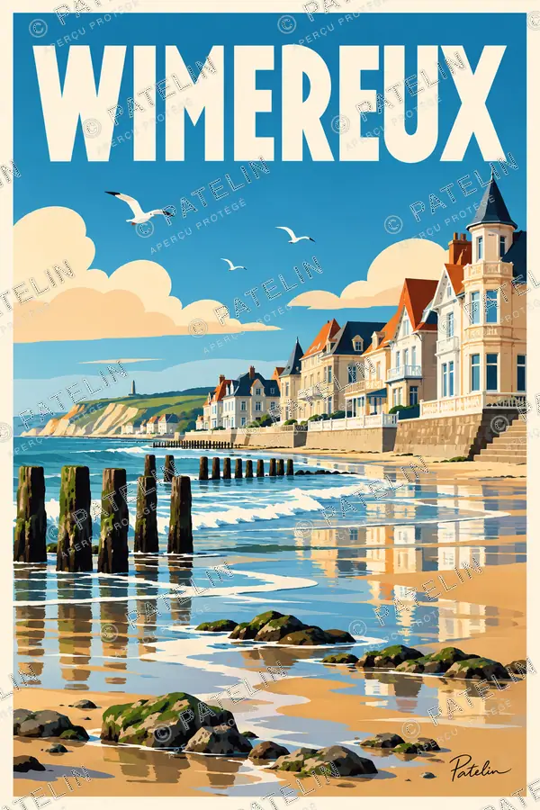 Illustration Wimereux — Le front de mer à marée basse, style Pop