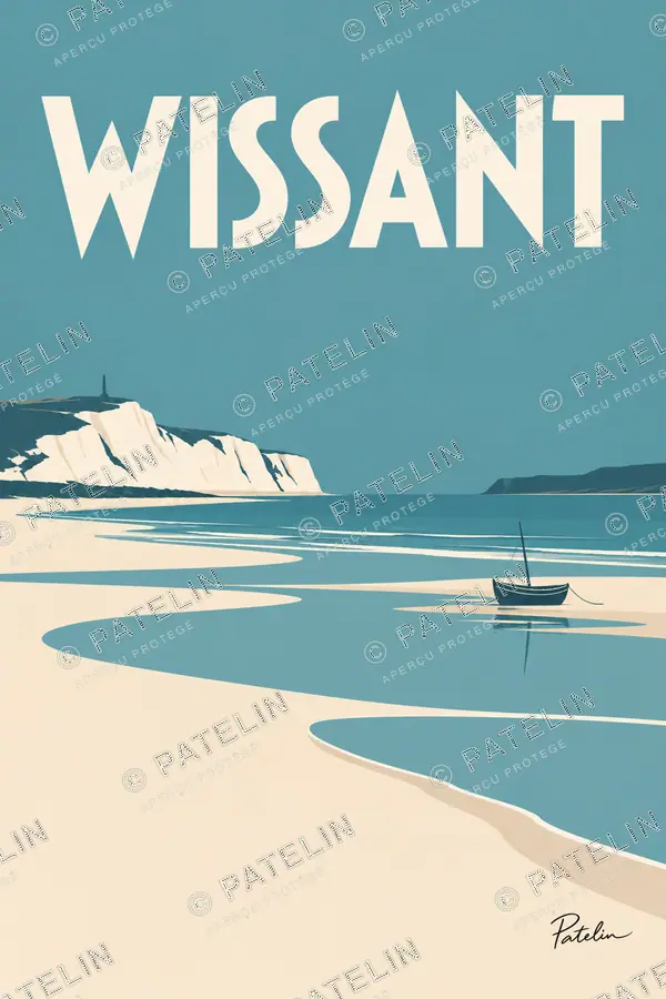Illustration Wissant — Les courbes de la marée, style Minimal
