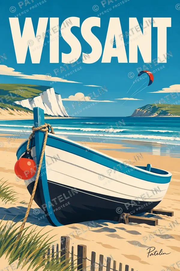 Illustration Wissant — La barque face au cap, style Pop