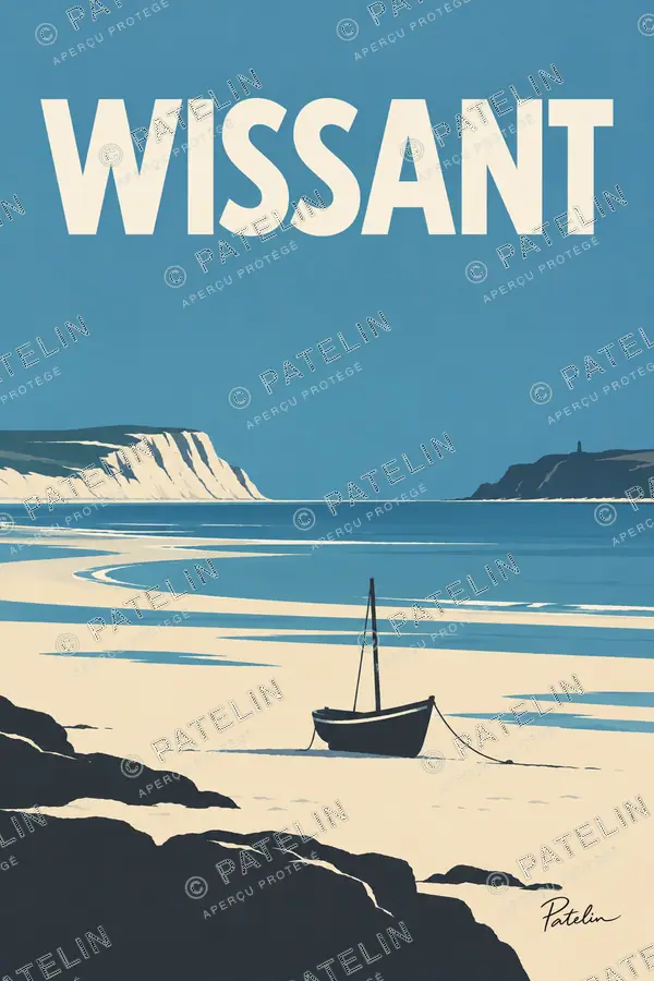 Illustration Wissant — La barque depuis les rochers, style Minimal
