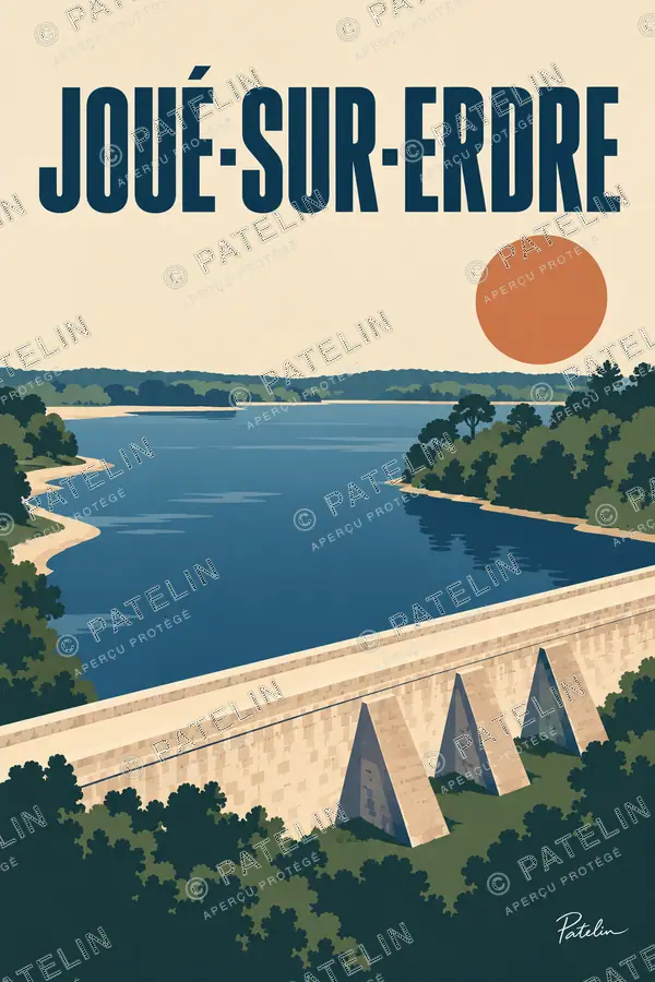 Illustration Joué-sur-Erdre — Le barrage et le lac, style Minimal