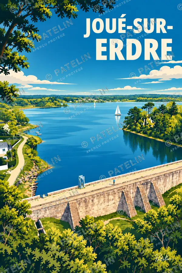 Illustration Joué-sur-Erdre — Le barrage et le lac, style Pop