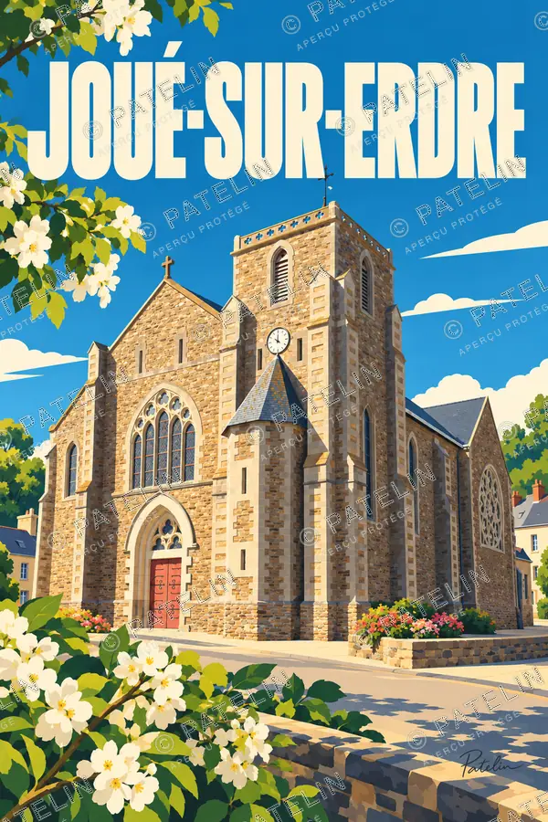Illustration Joué-sur-Erdre — Le clocher de pierre, style Pop