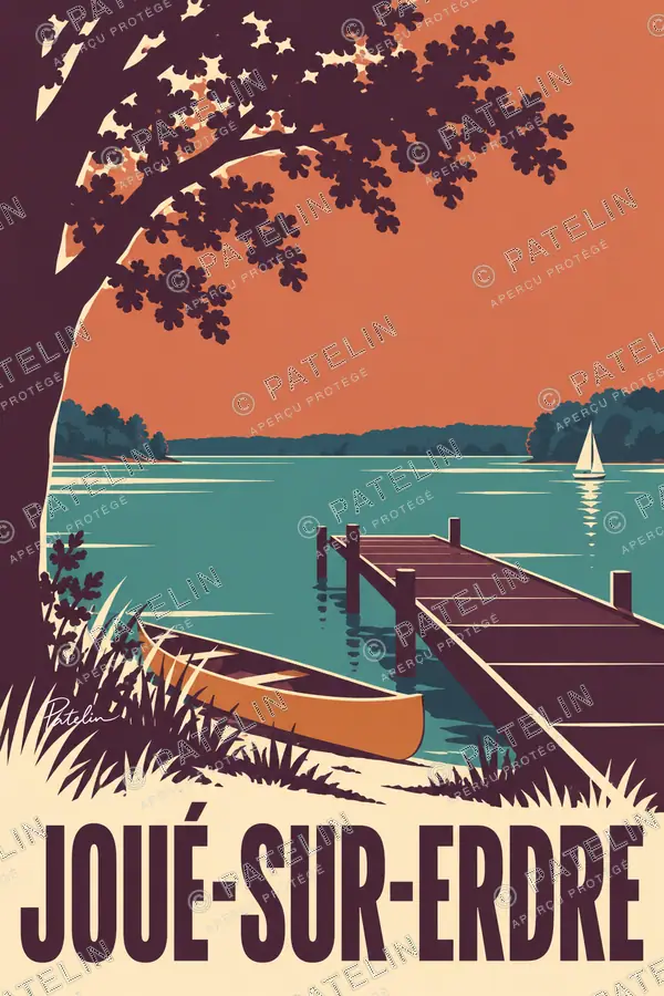 Illustration Joué-sur-Erdre — Le ponton au crépuscule, style Minimal