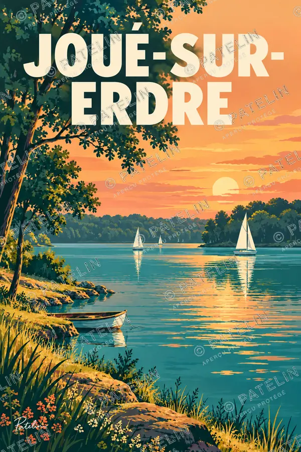 Illustration Joué-sur-Erdre — Les voiliers au calme, style Pop