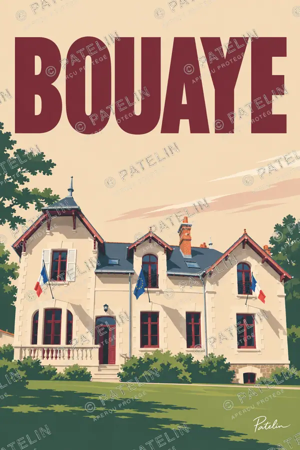 Illustration Bouaye — La mairie et les fleurs, style Minimal