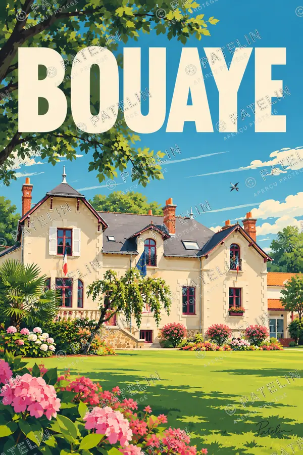 Illustration Bouaye — La mairie et son jardin, style Pop
