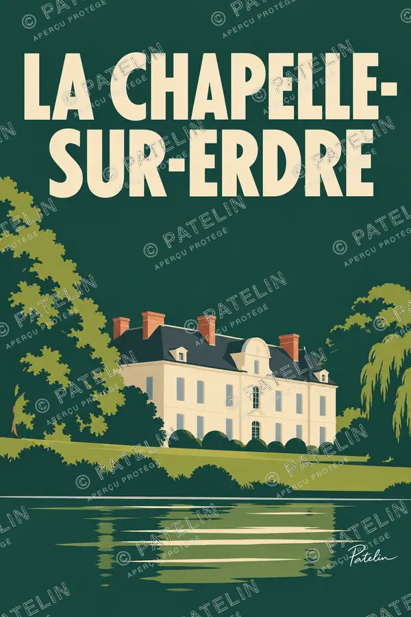 Illustration La Chapelle-sur-Erdre — Le château de la Desnerie et ses reflets, style Minimal