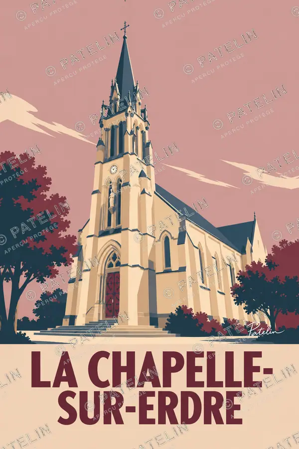 Illustration La Chapelle-sur-Erdre — L’église et son clocher, style Minimal